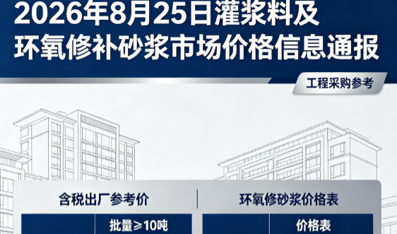 霞山2026年8月25日灌浆料及环氧修补砂浆市场价格信息通报